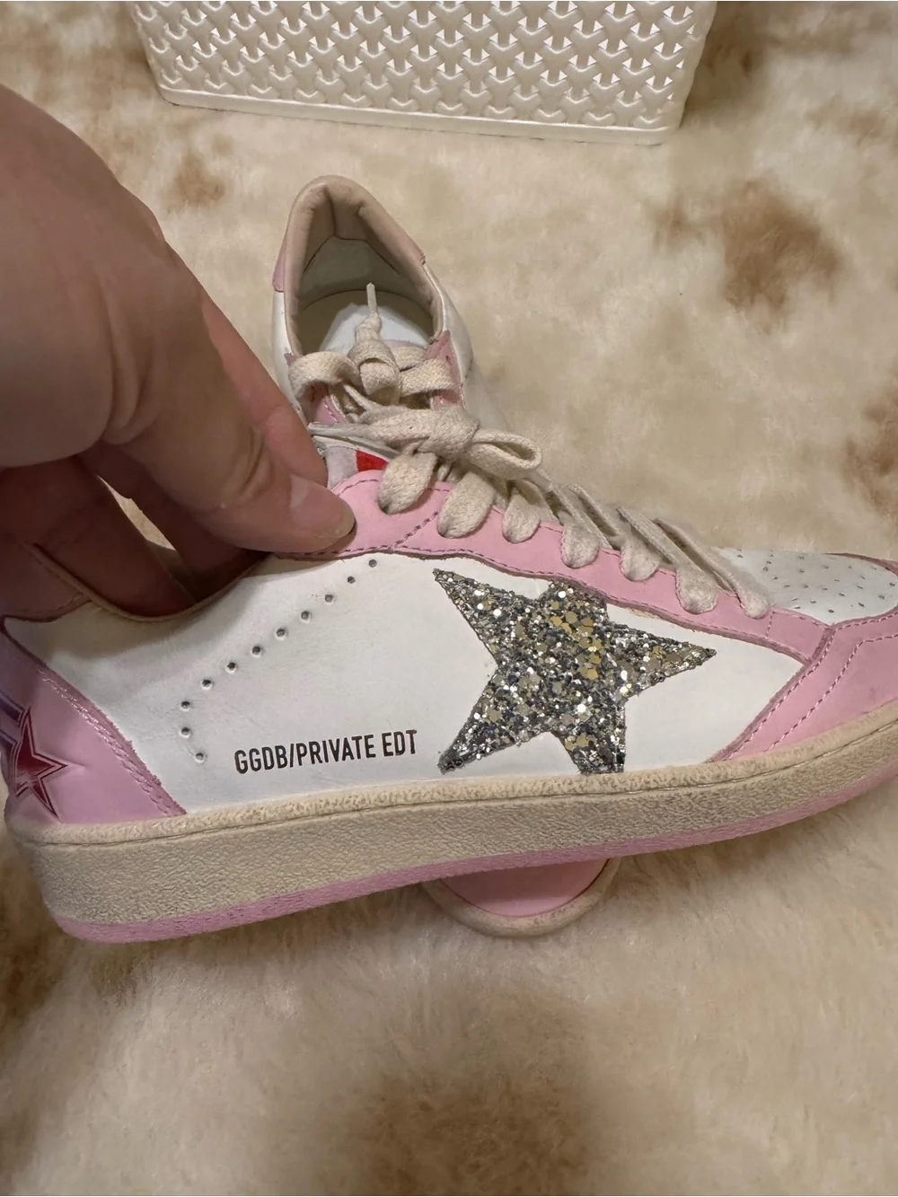 Golden Goose Women's Pink & White Star Accent Sneakers